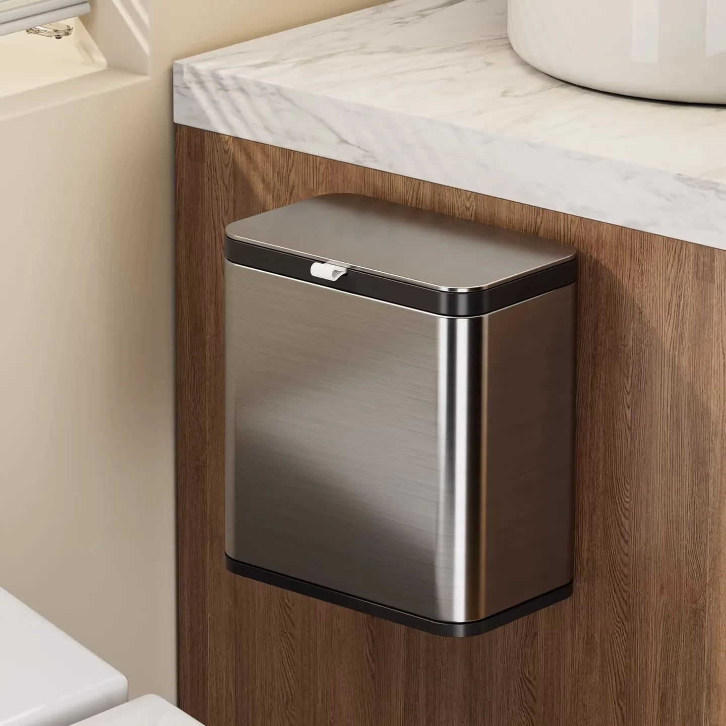 

Настенное мусорное ведро для кухни из нержавеющей стали с крышкой, не требующее наклона, для бытовых отходов, устойчивое к коррозии, квадратное