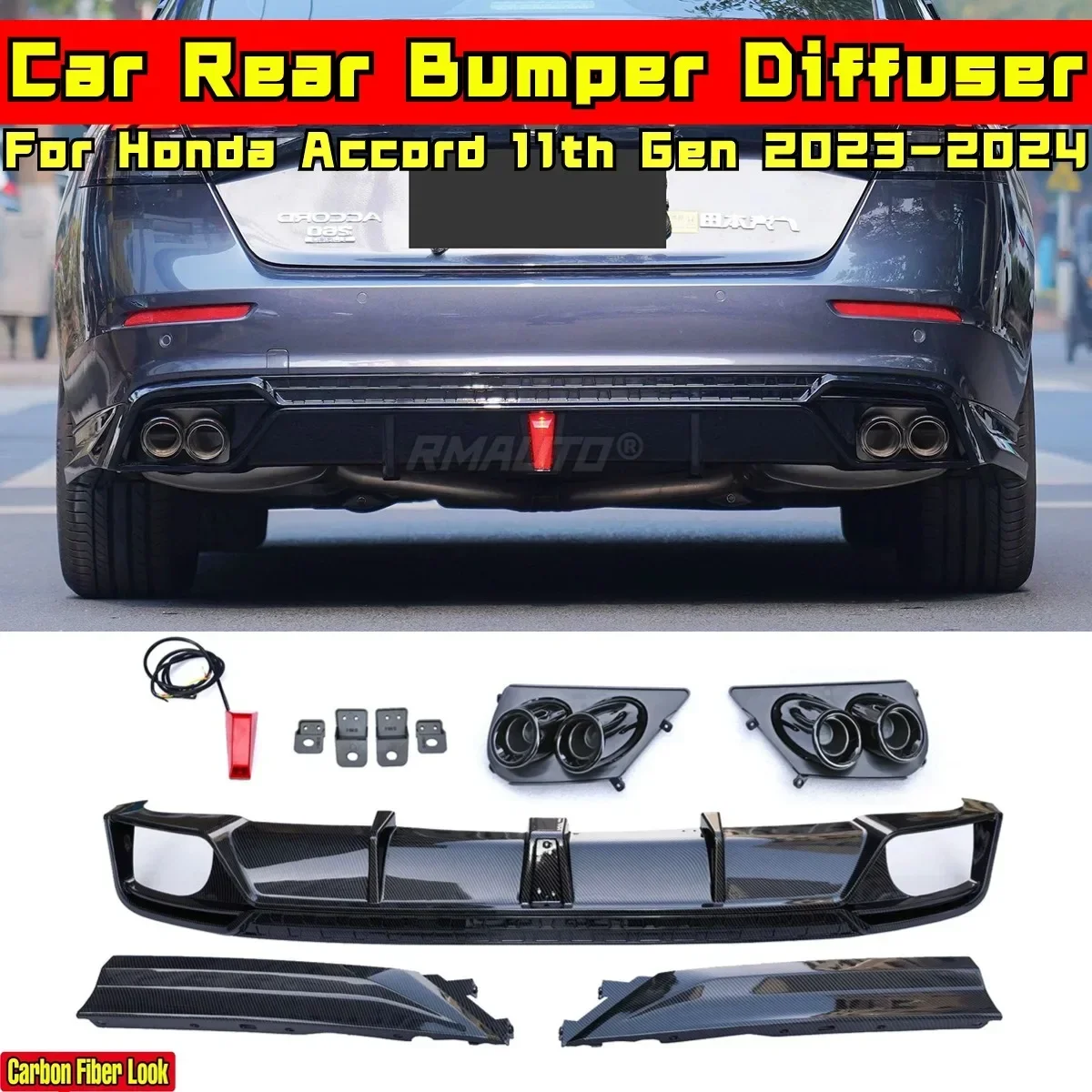 Accord Bumper Splitter Carbon Fiber Look Sport Style Bumper Guard Body Kit For Honda Accord 11th Gen 2023-2024 Car Accessories