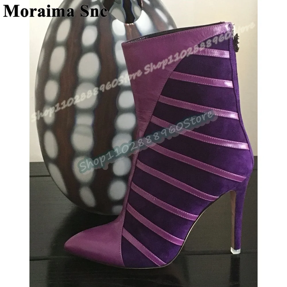 عادية الأرجواني الجلود قطيع الربط حذاء من الجلد الخناجر أحذية عالية الكعب للنساء عودة زيبر أشار تو Zapatos Para Mujer