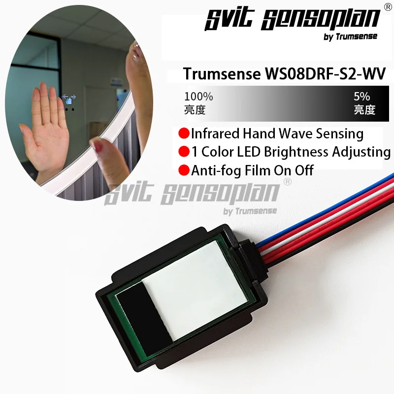 

Trumsense WS08DRF-S2-WW Hand Sweep Infrared Switch for Bathroom Makeup LED Mirror Can Adjust Brightness with Defogger Control