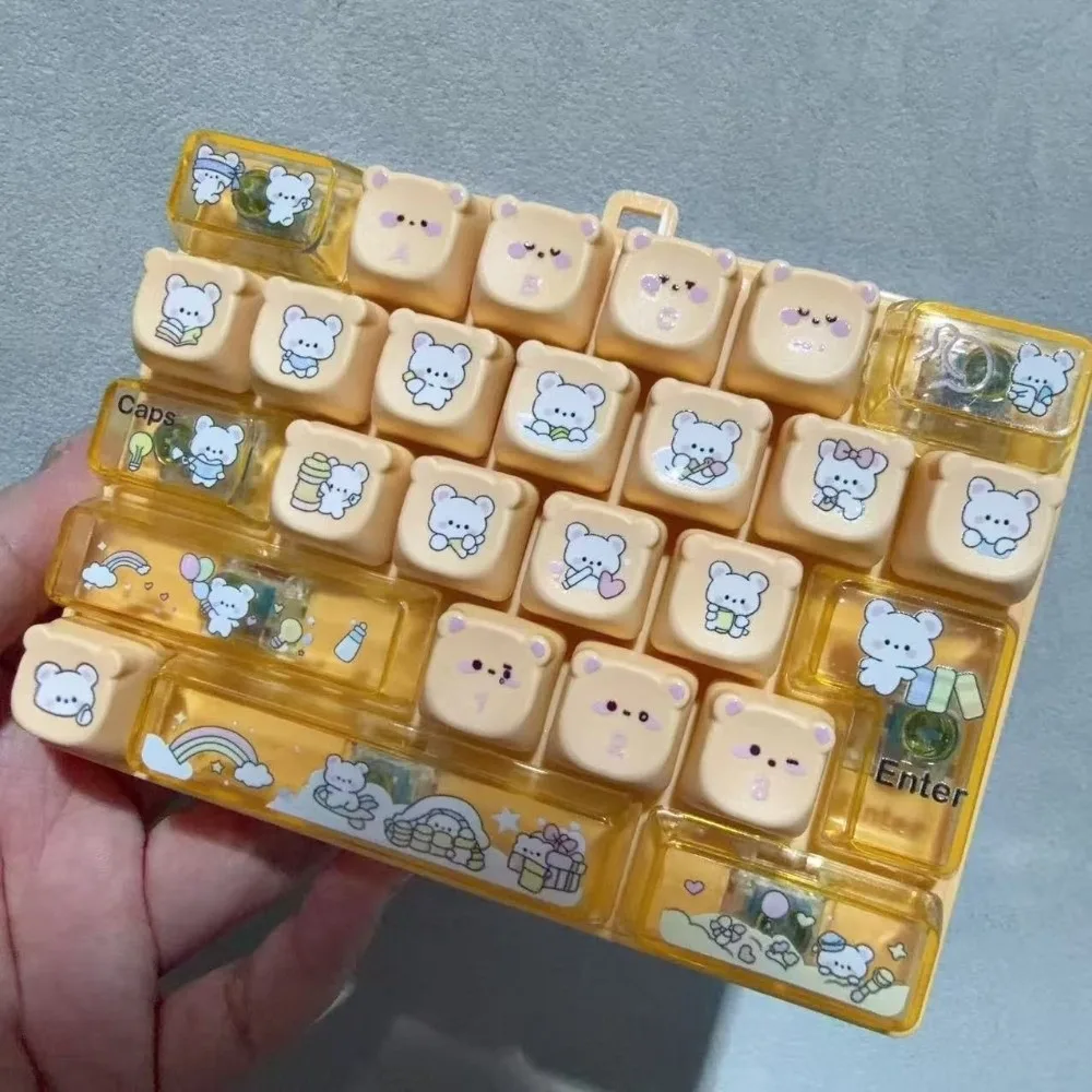 26 Mechanical Keys Keyboard Fidget Compact Size Cartoon Bear Mini Mechanical Keypad Lightweight Durable Plastic