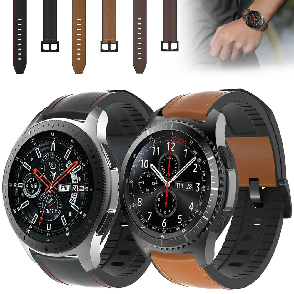 

Ремешок для часов 22 мм для Samsung Galaxy Watch 46 мм, ремешок из натуральной кожи, силиконовый браслет, ремешок для часов Gear S3 Frontier и Classic ремешок