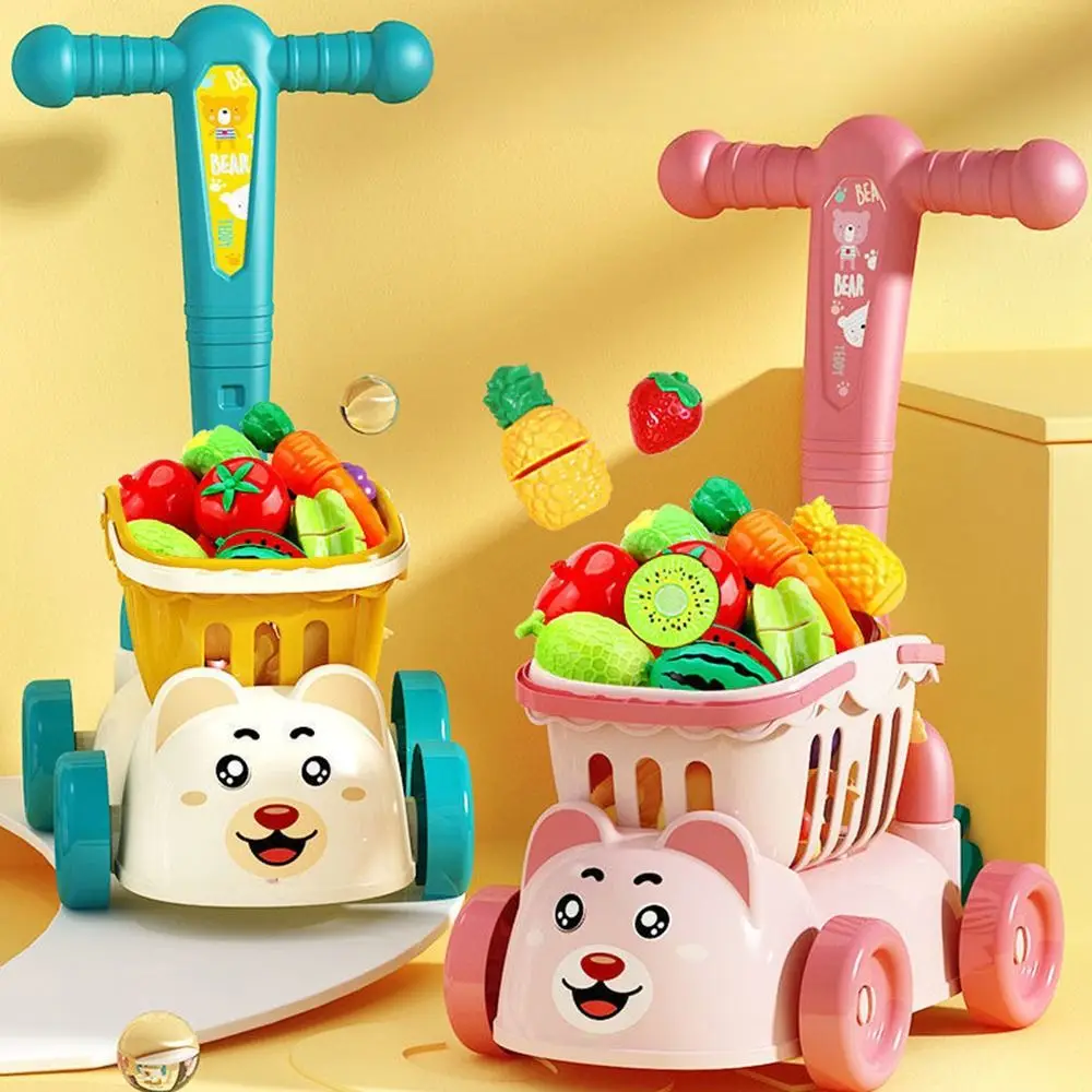 Multicolor Shopping Cart Toy Cartoon Bear Fruit Cutting Supermarket Trolley Toy Intellectual Development Playing House