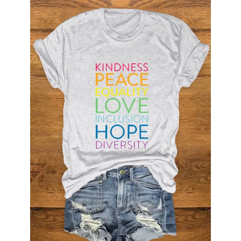 Women's Casual Round Neck Short Sleeve T-shirt Summer Pride Month Pattern Tops