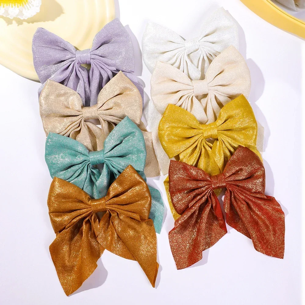 Women Girls Sweet Bowknot Hair Clips Print Solid Color Bows Hairpins Ribbon Barrettes Duckbill Clip Headwear Hair Accessories