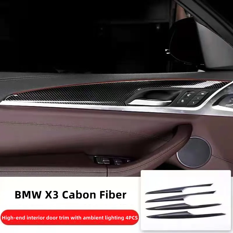 For BMW X3 X4 G01 G02 M Sport 4PCS ABS Carbon Fiber Indoor Door Trim Strips Cover Car Accessories