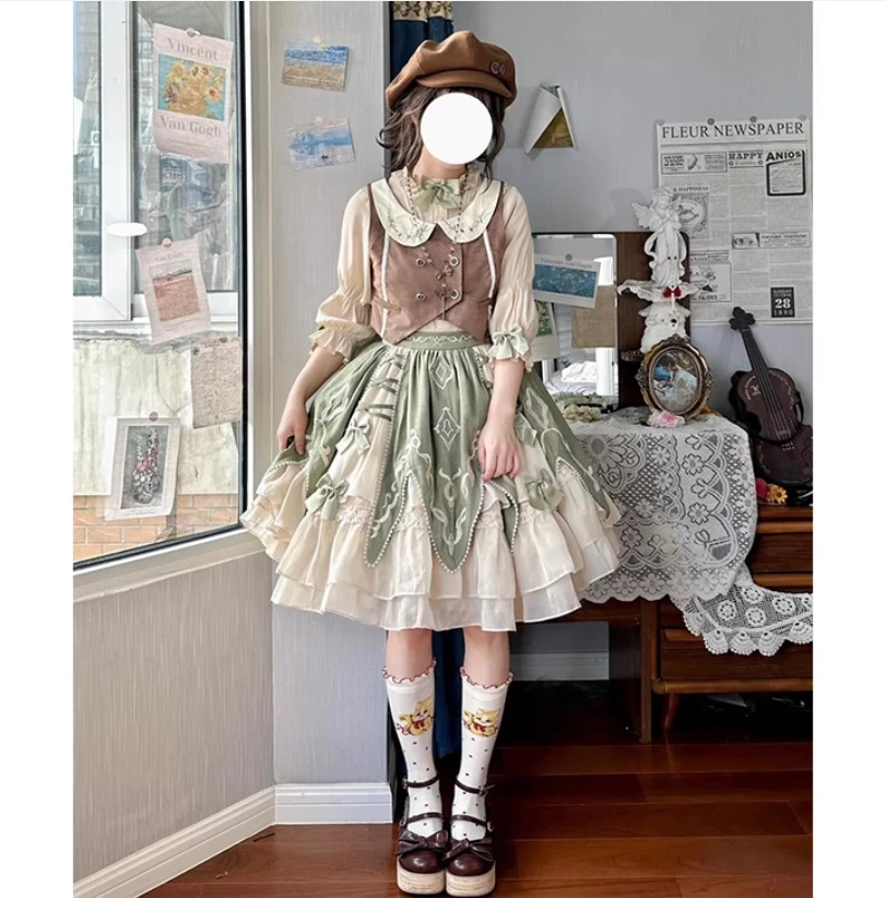 

Elegant Lolita skirt vest shirt set Lolita skirt daily light lo countryside princess sk cute