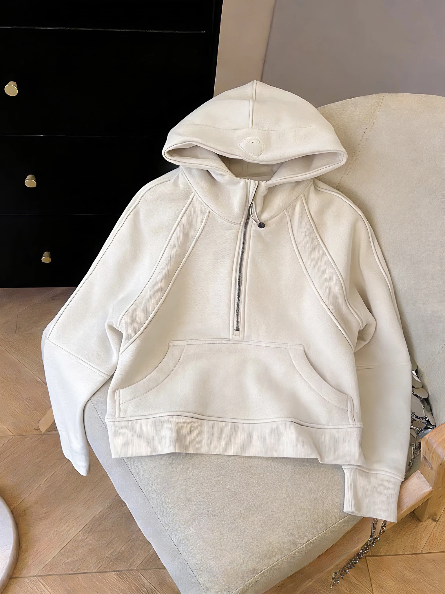 

Ретро-свитшот американского бренда с пэчворком и молнией, с капюшоном, длинными рукавами, женский, весенне-осенний, простой, универсальный, свободный, оверсайз