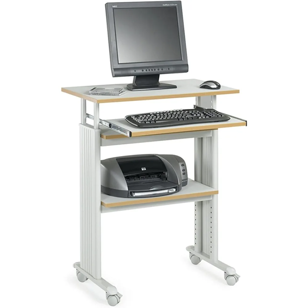 

Muv Adjustable-Height Desk with Keyboard Shelf, Steel Frame, Laminate Work Surface, Mobile on 4 Wheels, Powder Coat Finish