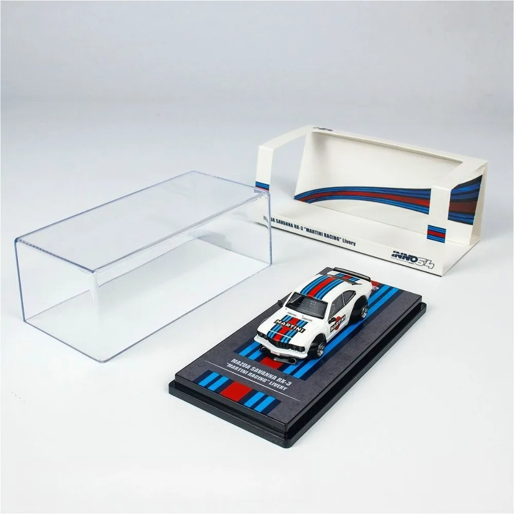 

INNO 1:64 Mazda SAVANNA RX3 Martini Racing Painted White Stripe Alloy Model Car