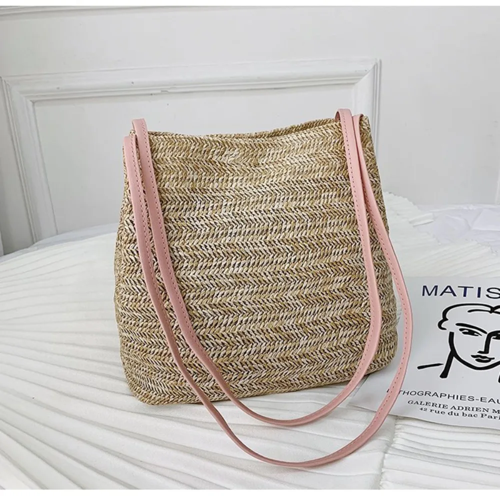 Moda damska słomiane torby na zakupy Crossbody torby z grubej bawełny dzianinowa słomiana tornister torebka wiadro Boho damskie tkane torby torba