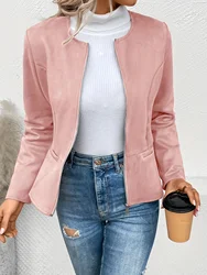 Women's Fashion Round Neck Slim Fit Top Long sleeved Access Control Zipper Cardigan Short Jacket