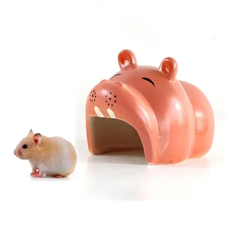 Cute Hippo Pet Hideout Hut Cave for Hamster House Chinchilla and Others Small Animals