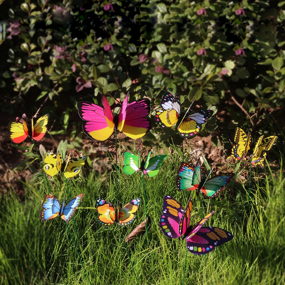 10pcs Large Butterfly Garden Yard Planter Colorful Waterproof 3D Butterfly Stakes Decoracion Outdoor Decor Party Garden Decorati