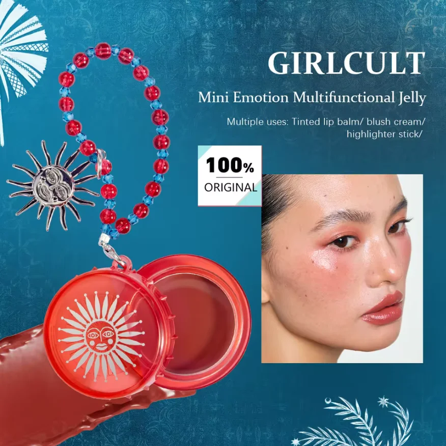 Girlcult mini Blush Lip Cream Emotion Multifunctional Jelly With Keychain Charm Edition Portable Mini Size,Jelly-Cream Texture