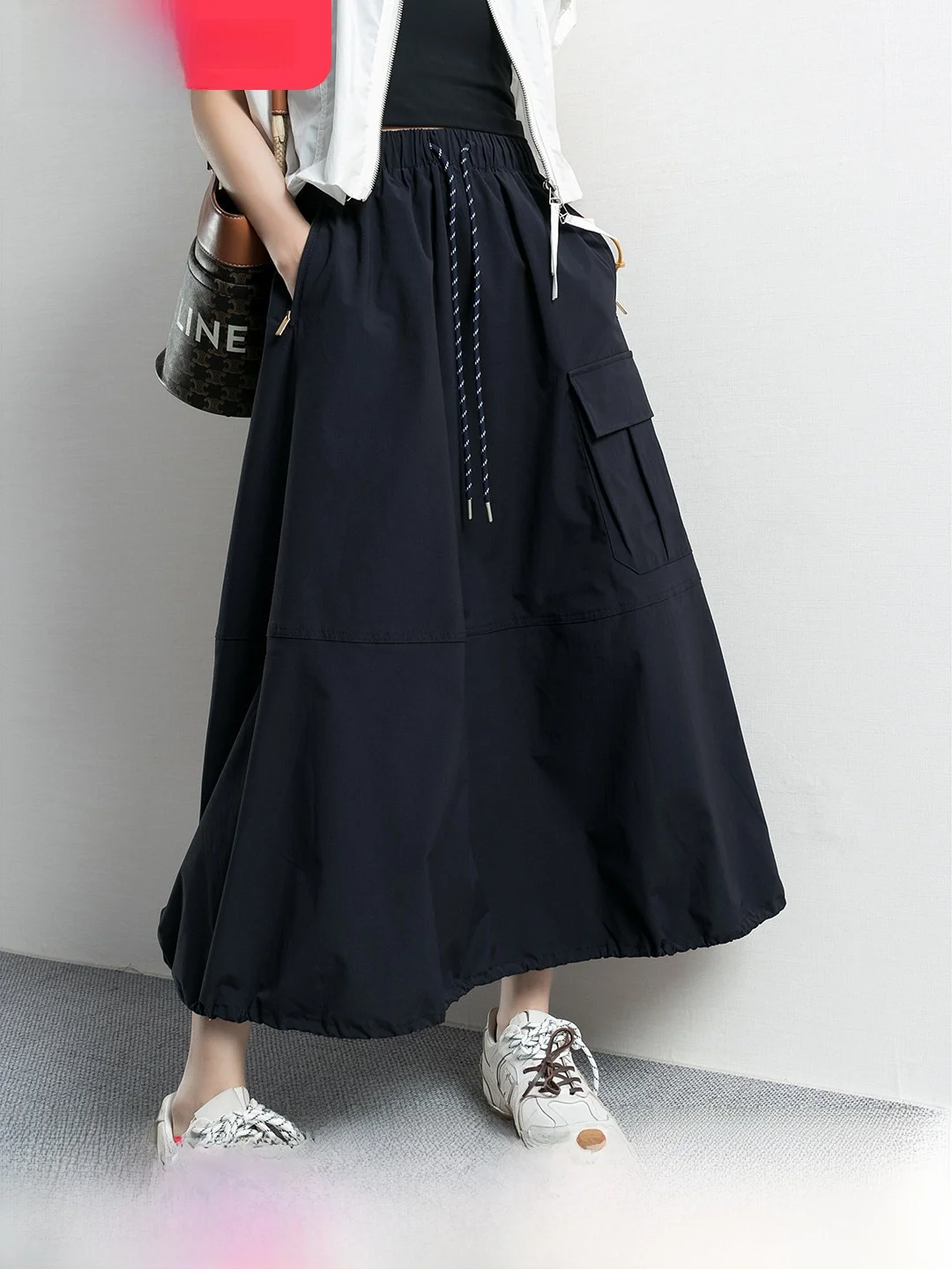 

Новая женская летняя юбка Tide PA 2026: свободная миди-юбка А-силуэта с высокой талией, на шнурке, из полиэстера, повседневная