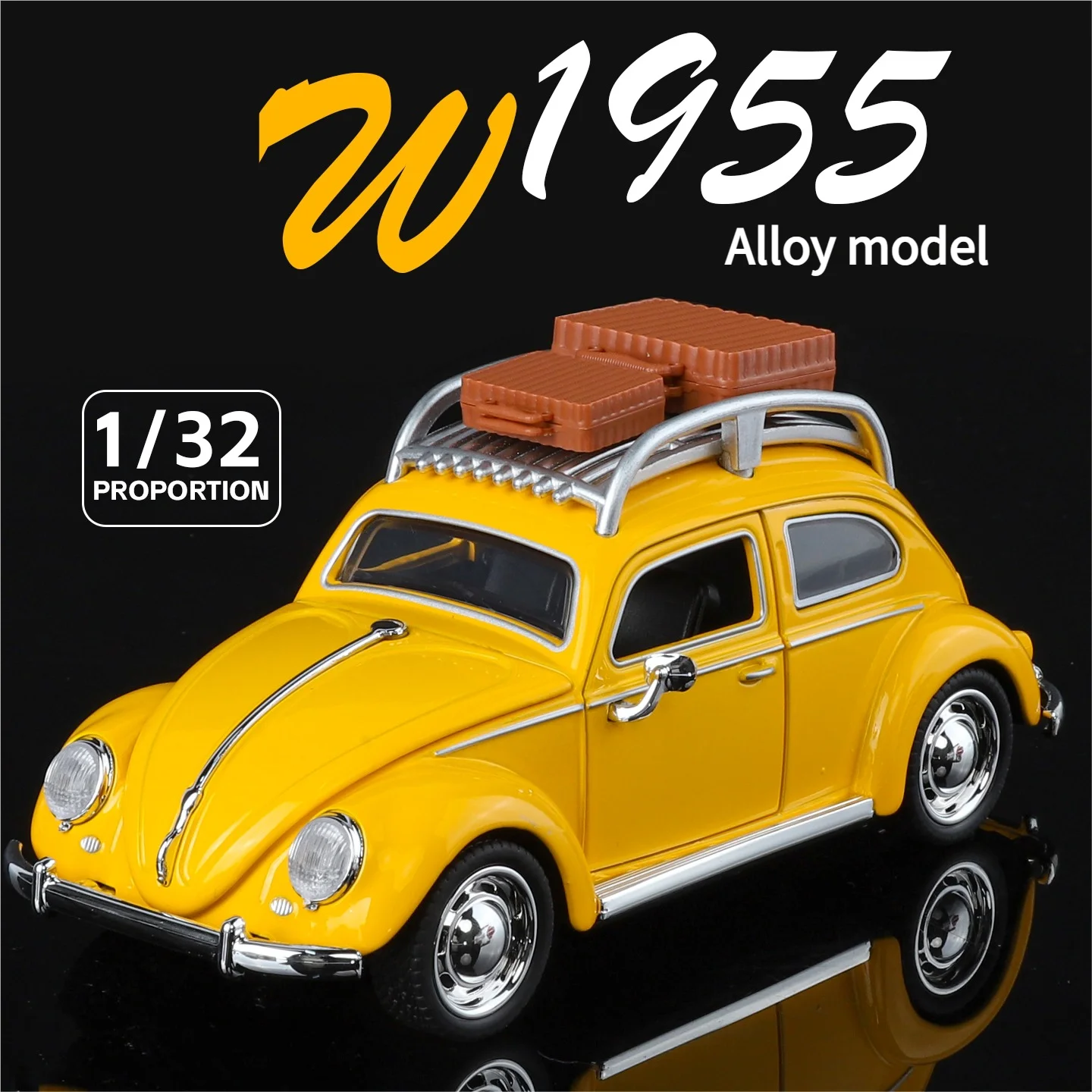 

1:32 scale beetle-shaped die-cast metal model with audio-visual rear-wheel drive toy model car, a gift for children for boys