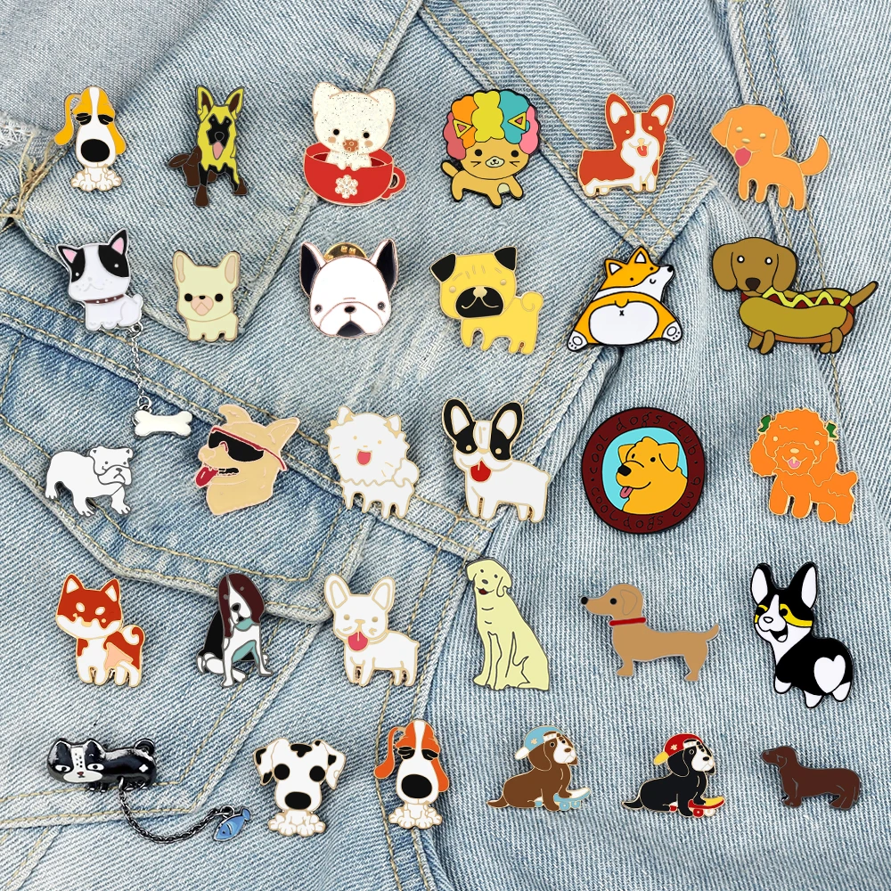 Lovely Animal Dogs Collection Enamel Brooch Cartoon Funny Cute Pet Puppy Pins Backpack Shirts Lapel Badge Accessories Kids Gifts