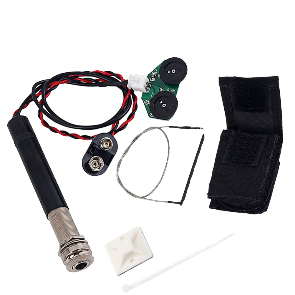Endpin Jack Gitar Akustik Piezo Pickup Hitam Kontrol Volume dan Nada Preamp Profesional Pickup Aktif untuk Gitar Folk