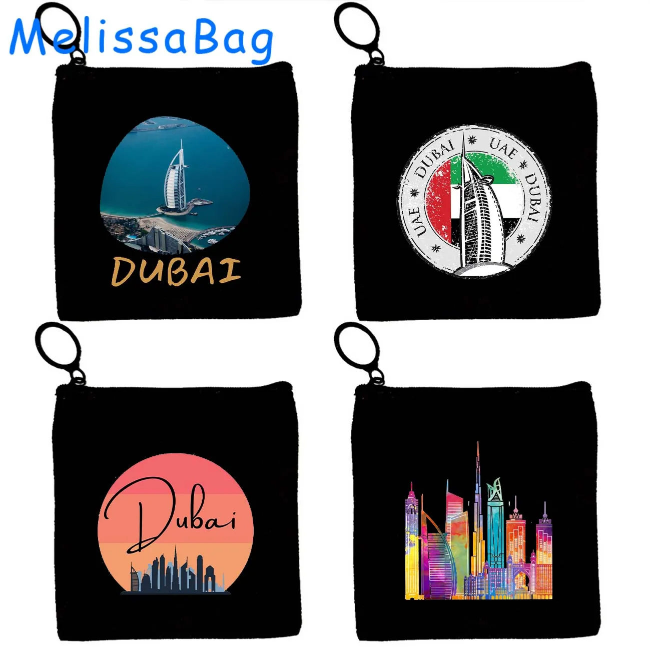 Dubai United Arab Emirates Burj Khalifa Skyscraper Skyline Cute Gifts Canvas Coin Purse Key Case Small Bag Wallet Zipper Pouch