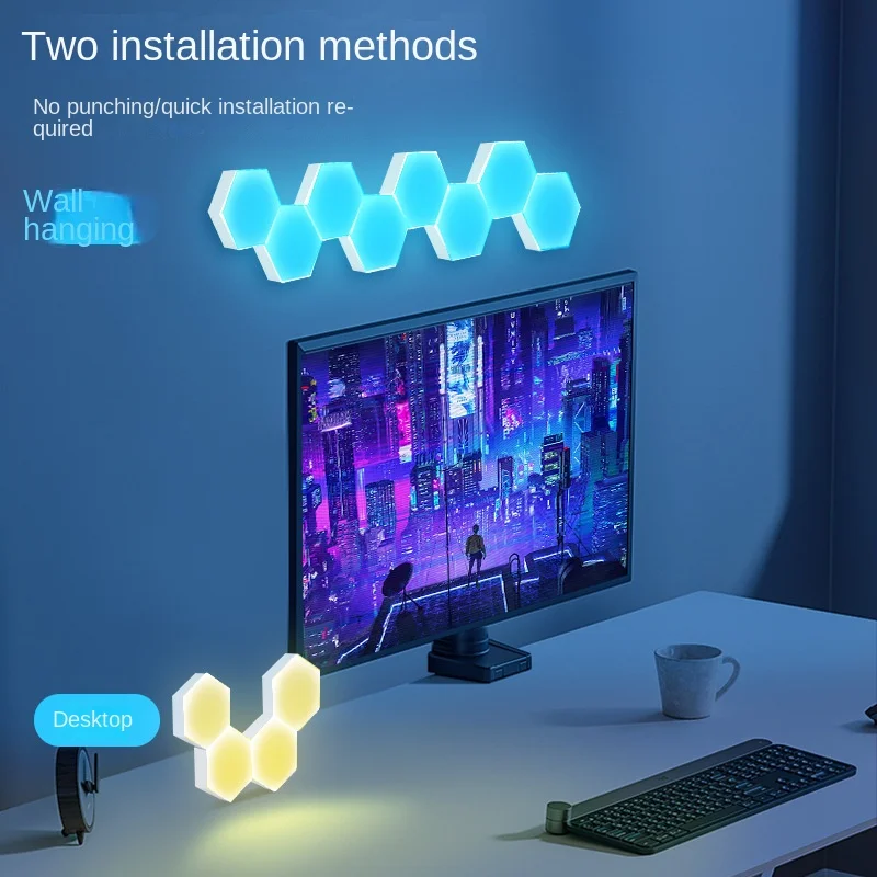 Lámpara de pared Hexagonal RGB, luz LED inteligente con Bluetooth, aplicación Wi-Fi, decoración de dormitorio inteligente para el hogar, luces de