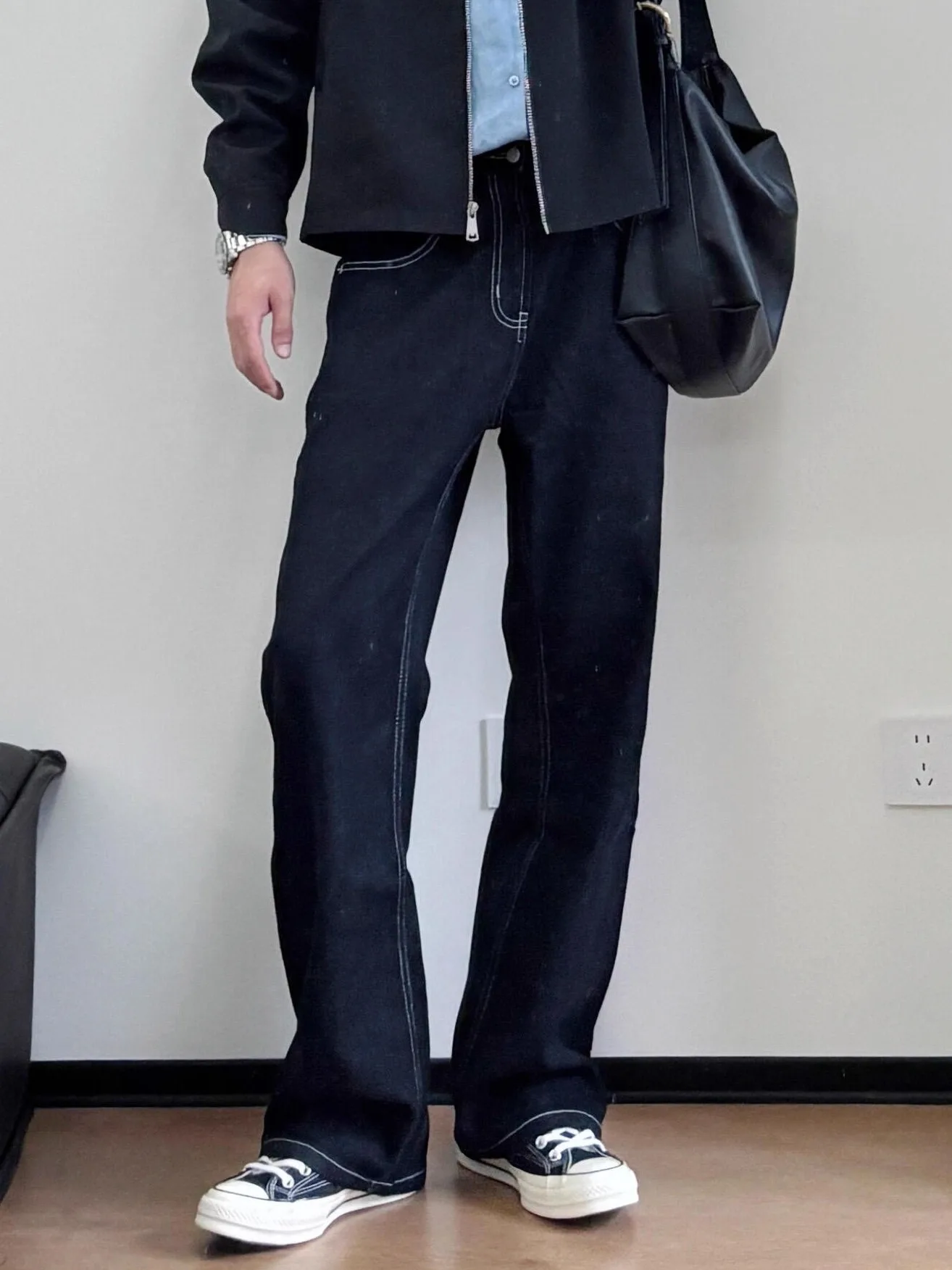 

Мужские джинсы Cleanfit в американском ретро-стиле, темно-синие, с декоративной строчкой, зауженные, прямые, слегка расклешенные, повседневные