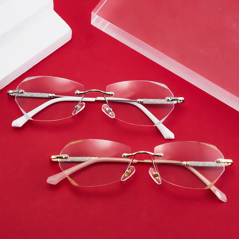 Moda frameless diamante aparar óculos de leitura e idosos de alta definição anti-blu-ray leitura jornal high-end óculos