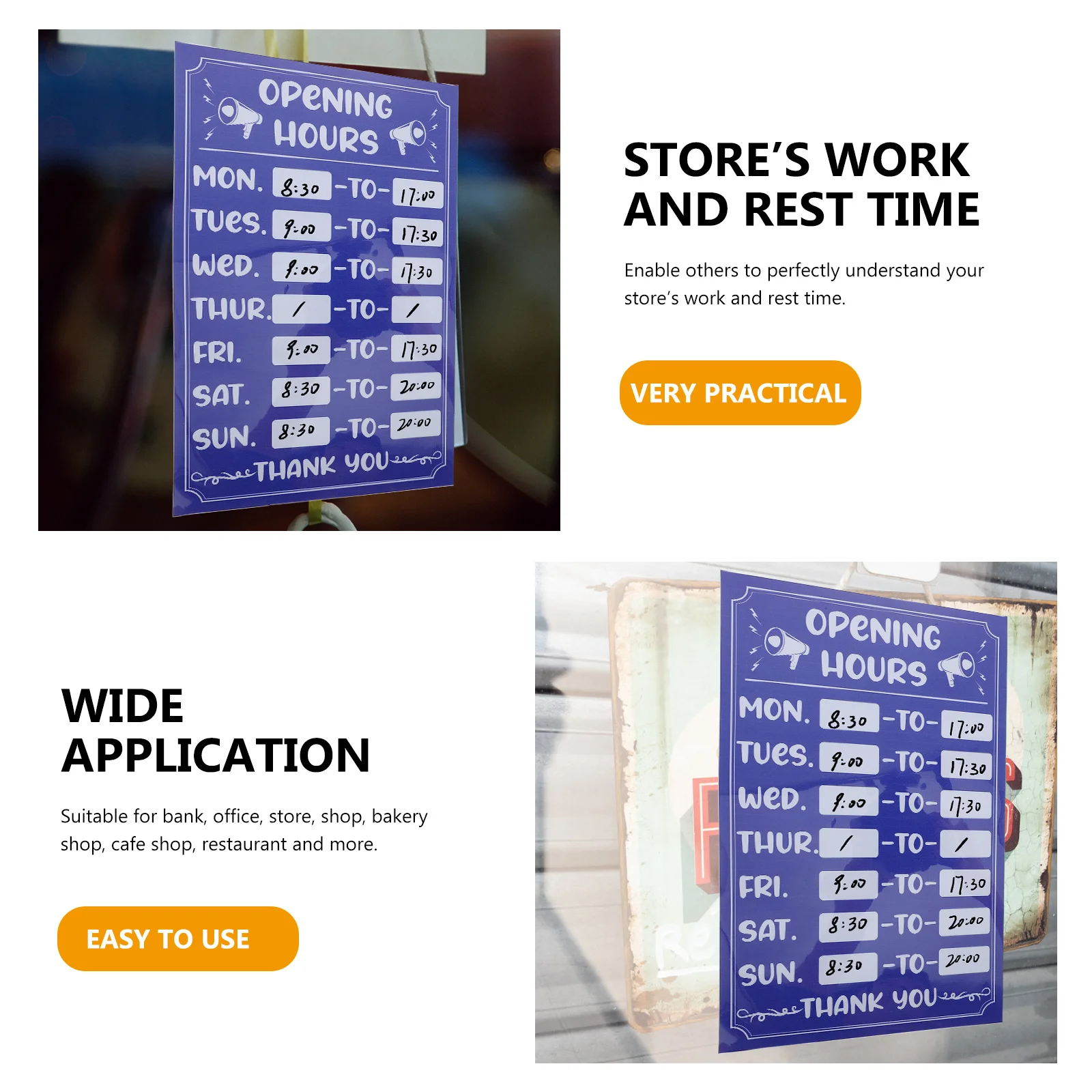 

PVC Business Hours Signs Easy Peel Stick Rewritable Opening Time Labels for Various Occasions Business Hours Sign