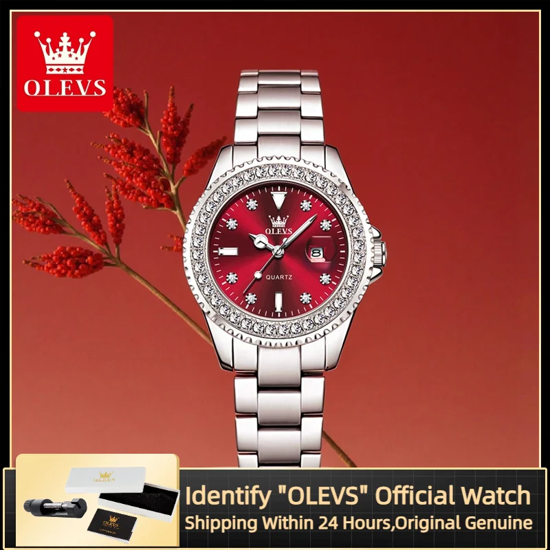 OLEVS 9945 Elegant Women's Watch Top Brand Original Women's Watch Waterproof Stainless steel Full Diamond Bezel Wristwatch
