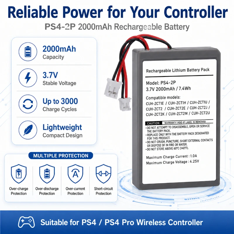 

2Ah Suitable for PS4 for PS4 Pro Series Controller with Built-in Replacement 3.7V of Long Range Rechargeable Battery
