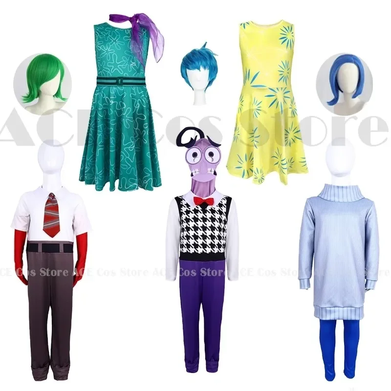 Inside 2 Anime Joy Cospaly Fear Anger Disgust Sadness Costume Wig Outfit Clothes Dress Adults Kids Joy Birthday Halloween Suit