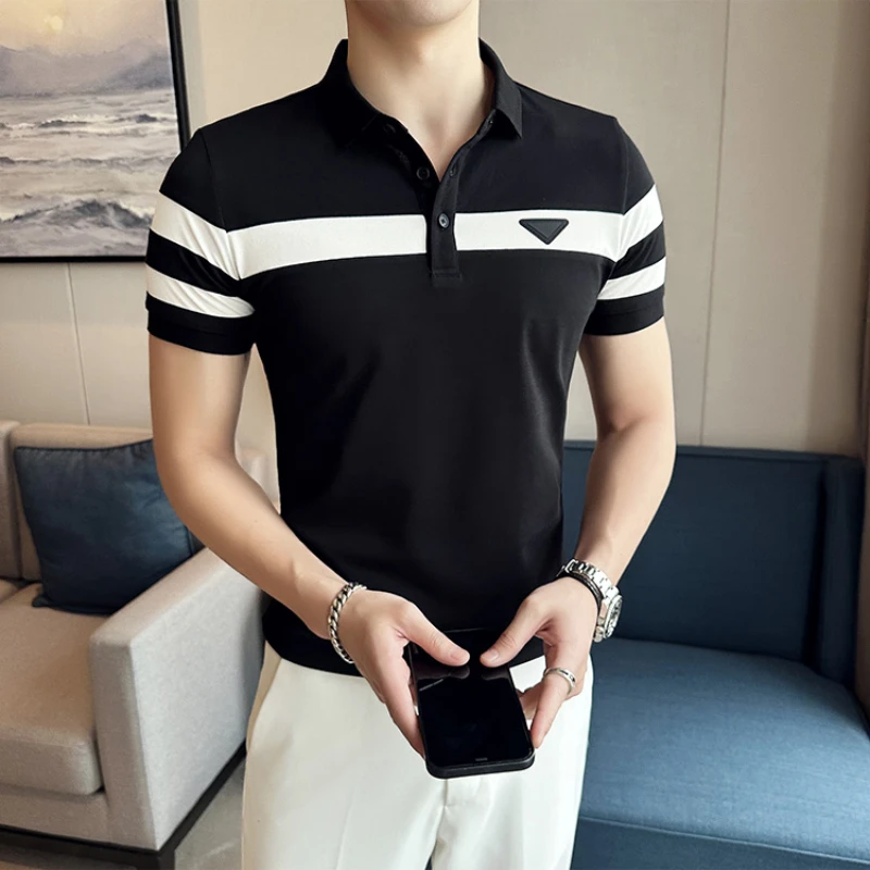 Hot Selling Polo Shirts Men Summer Short Sleeve Lapel T-shirts Ice Silk Casual Business POLO Tee Tops Social Streetwear Tshirts