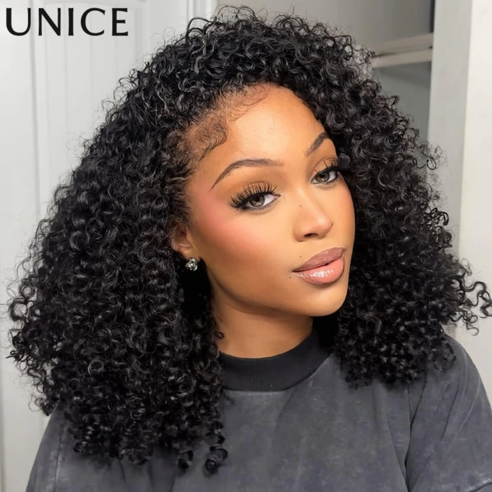 

UNice 3-in-1 Flip Over Kinky Curly Half Wig With 4C Edges & Drawstring Glueless Human Hair Wig 150% Density