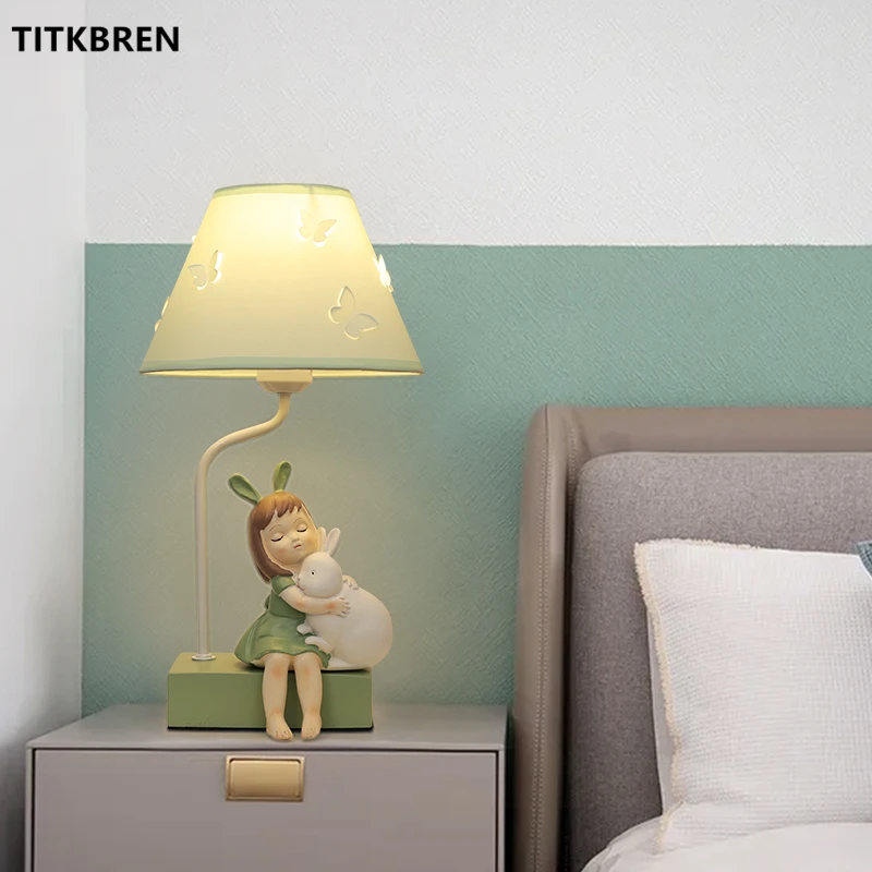 Cartoon Resin Table Lamp Lovely Rabbit Creative Gift Kids Room Bedroom Bedside Decorate Warm Lighting Desk Light