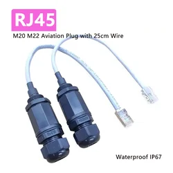 Waterproof RJ45 Network Connector IP67 Cat5 M20 M22 Aviation Plug with 25cm Wire Outdoor Rj45 Crystal Head Socket Network Cable