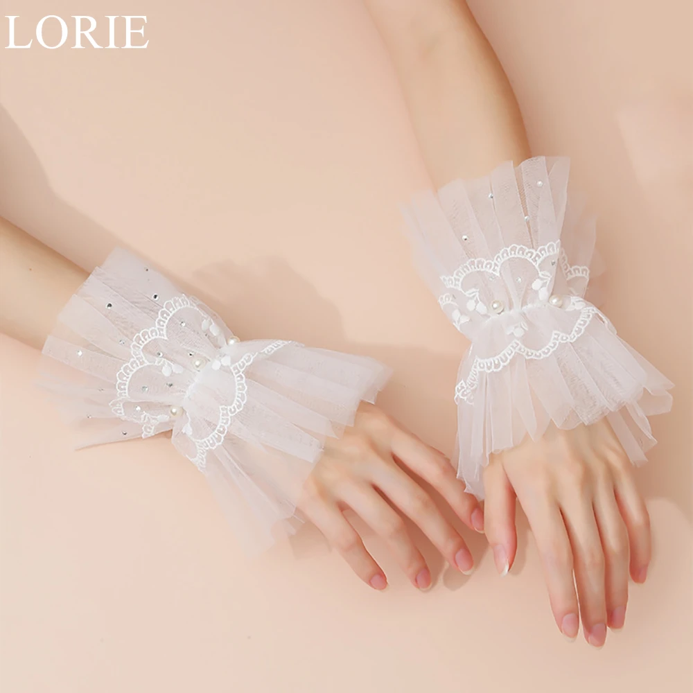 LORIE-guantes de novia cortos blancos, accesorios para fiesta de boda, sin dedos, elegantes, de encaje, 2024