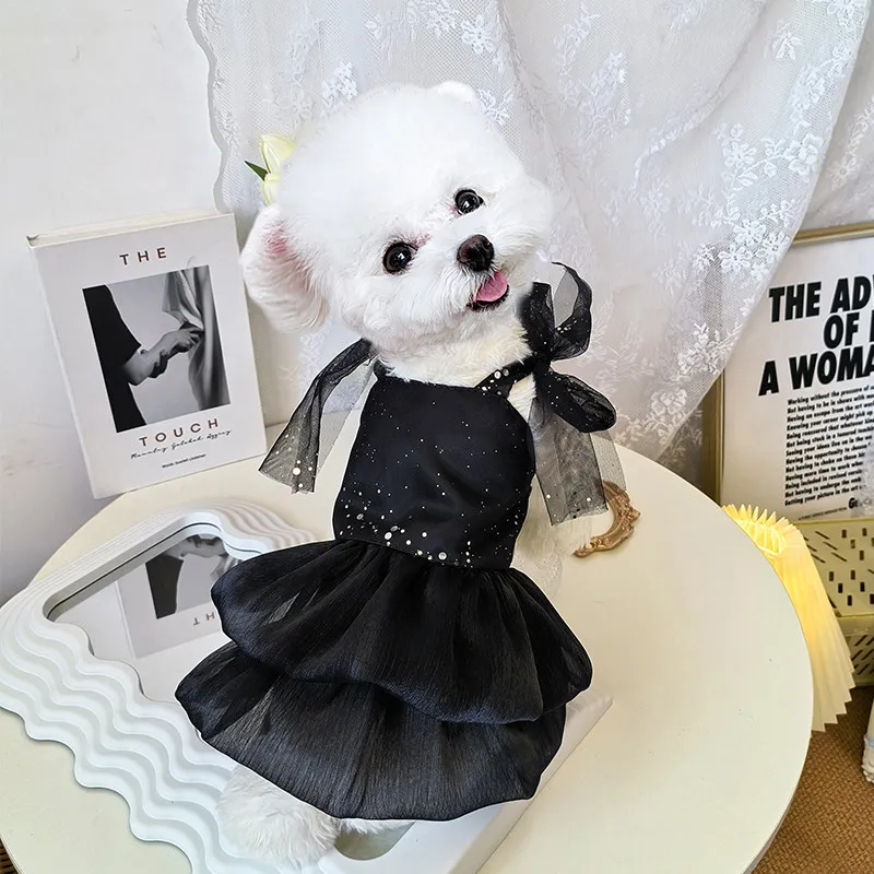 

Весенне-летняя тонкая одежда для собак: модные сексуальные черные кружевные платья-сарафаны для маленьких и средних собак, праздничная одежда для щенков и кошек