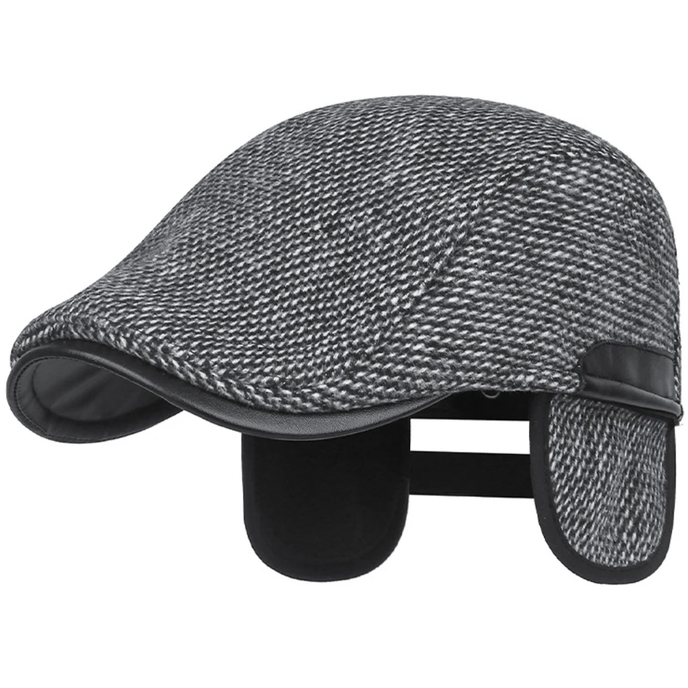 HT4923 Beret Cap Male Autumn Winter Hat Adjustable Ivy Flat Cap Dad Father Artist Painter Hat Earflap Cap Grandfather Mens Beret