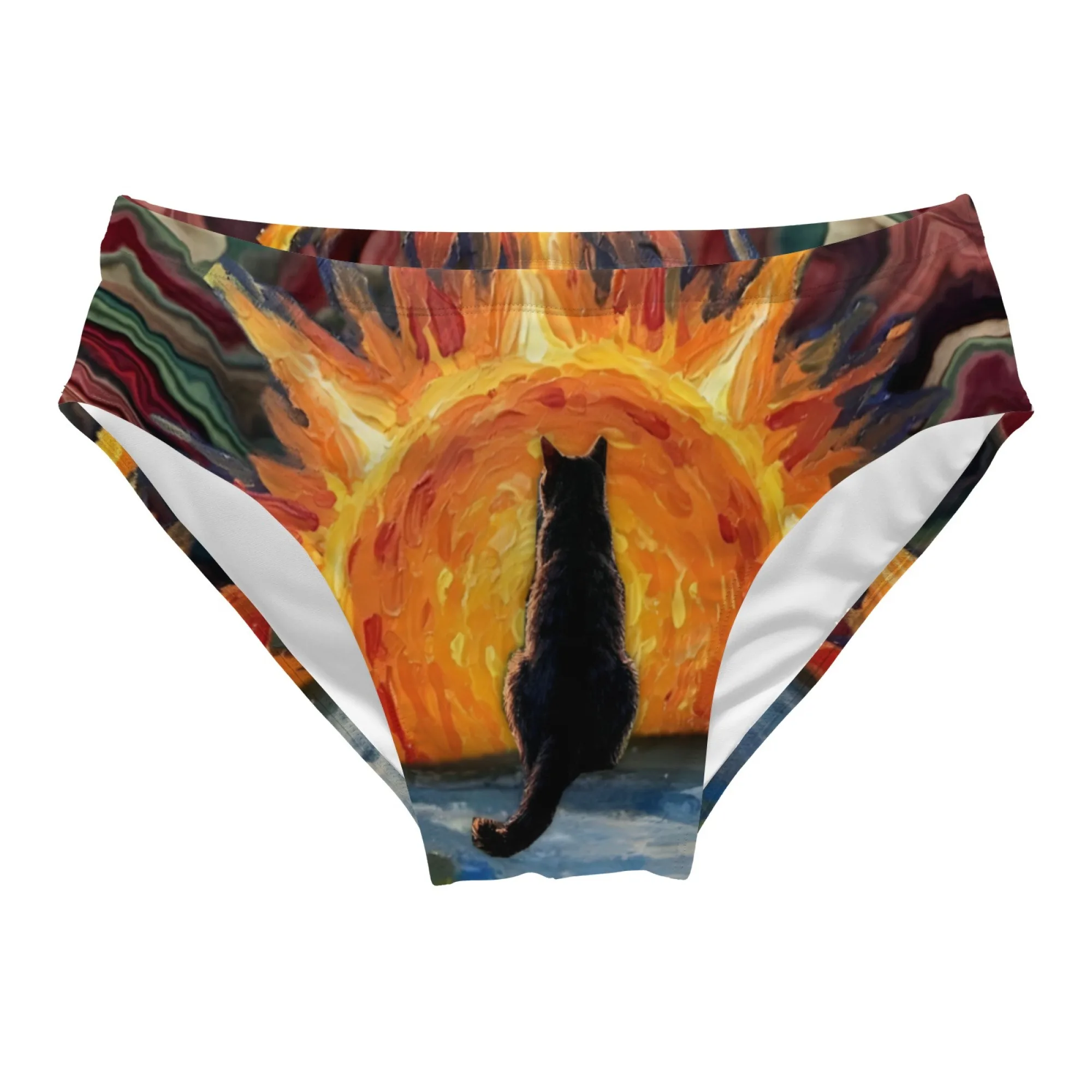 Sunset Cat Swim Trunks Quick-drying Breathable Non-slip Men's Triangle Swim Trunks Water Sports Surfing Fitness Novel Swimwear