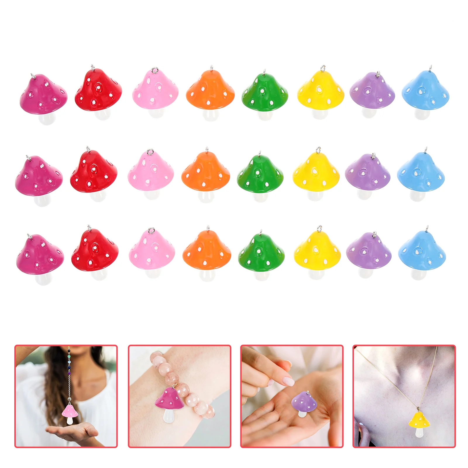 

30pcs Colorful Resin Mushroom Pendants Diy Hanging Charms Keychain Jewelry Accessories Durable Smooth Safe Handmade Gift For
