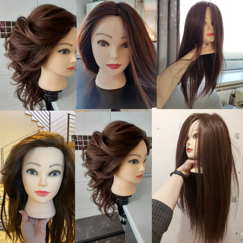 Cabeza de Maniquí de cabello humano 85% Real para peluquería profesional, peluquería, cosmetología, peinados