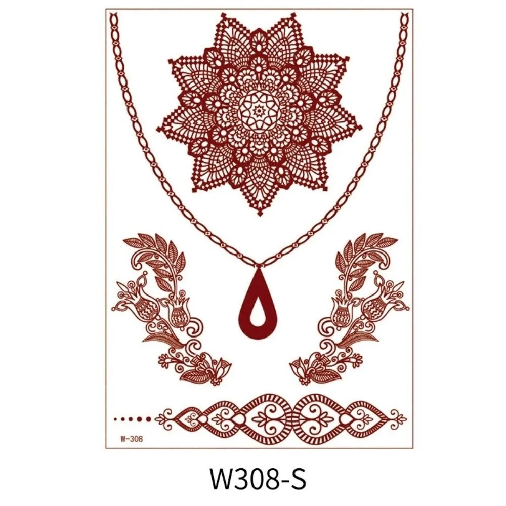 Red Mehndi Stickers Henna Tattoo Stickers Legs Arm Lace Fake Tattoo Temporary Tattoo Waterproof Wedding Tool Body Art Sticker
