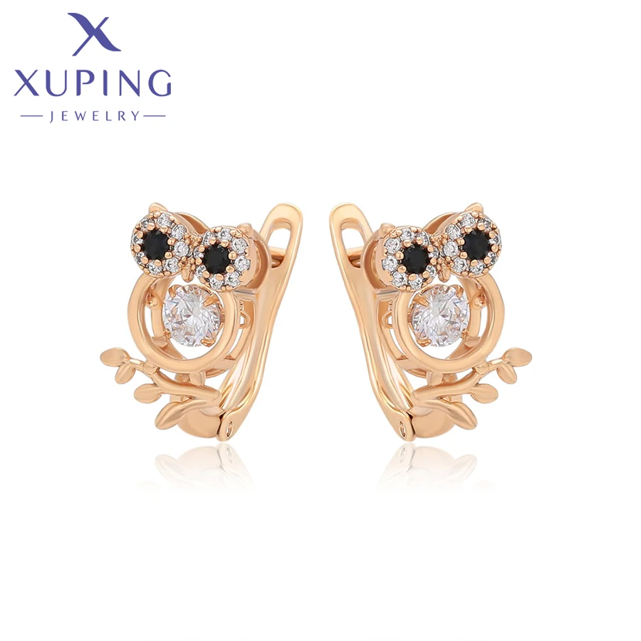 Xuping Jewelry New Arrival Cahrm Stone Owl Shaped Gold Color Hoop Trendy Earrings for Women Girl Party Gift X000463153