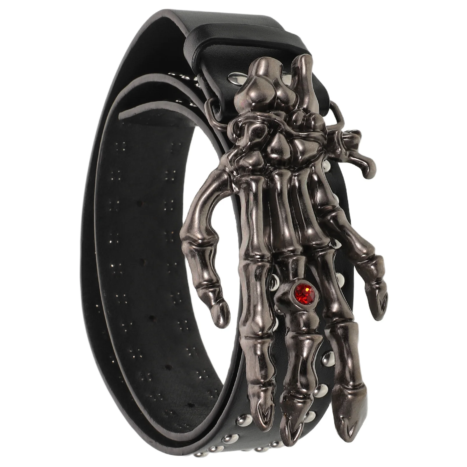 

Dark : Pu Studded Waistband Skull Buckle Punk Rock Adjustable Unisex Belt For Festival Streetwear Outfit