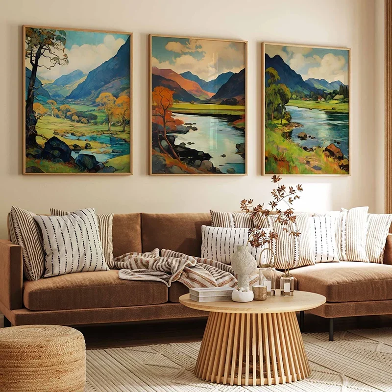 Large-sized frameless  3PCS Lake District National Park Posters  Cumbria Travel Wall Art  Floral Decor  Nature Print  Ca