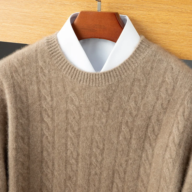 

Men's 100% Pure Cashmere Pullover Business Casual Solid Color Knitted Sweater Loose round Neck Thickened Warm Jumper Top