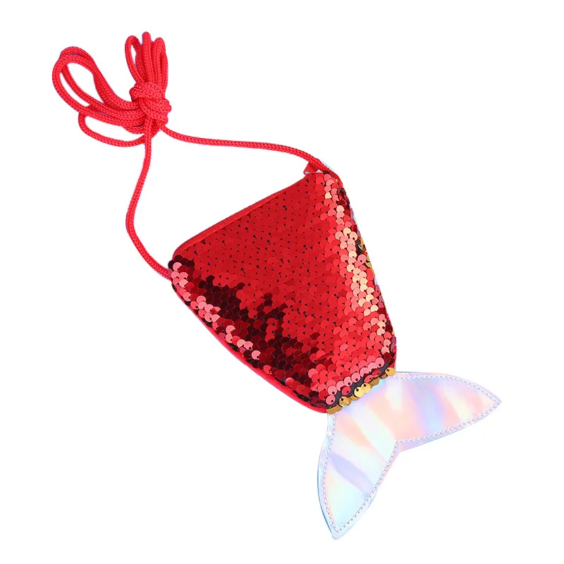 Borsa a tracolla piccola con paillettes a spalla singola per bambini creativi con coda di sirena da donna, semplice borsa di colore rosa all'ingrosso