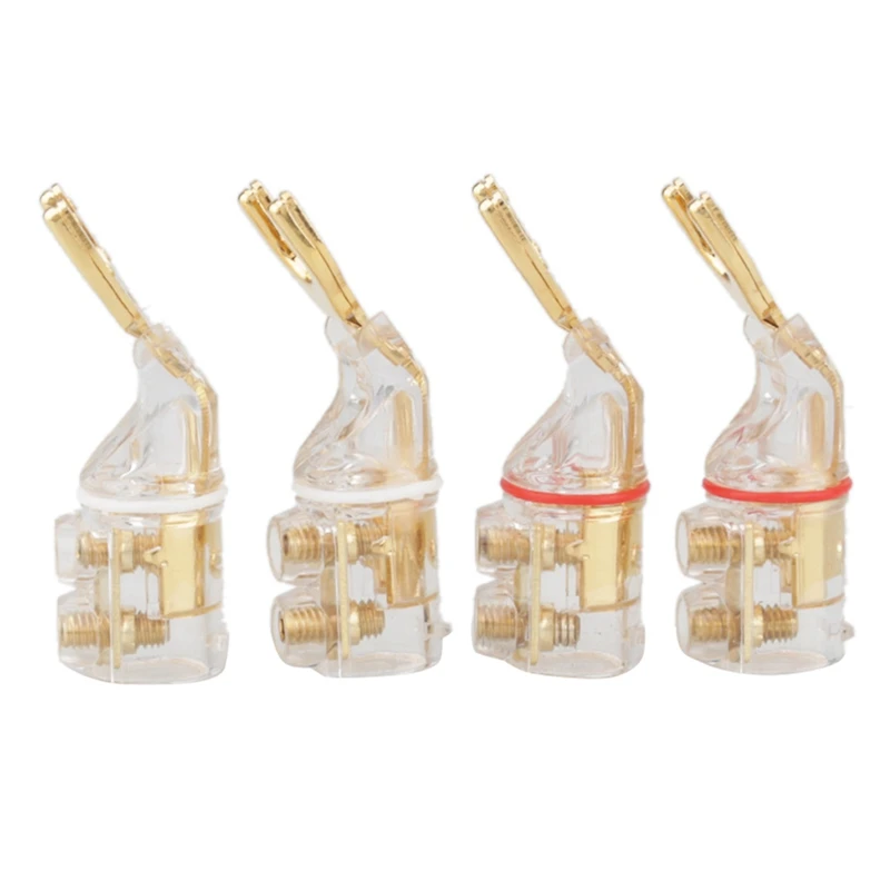 

24K Gold-Plated Crystal Y Plug Speaker Plugs Audio Screw Fork Connector Adapter Hifi Solder-Free Plating Y Plug, 4Pcs