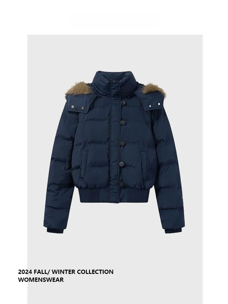 

Forever 2 Spring New Faion Commute Loose ort Women's Cotton Jaet with Fur Collar Indigo Color Pear ape Fit