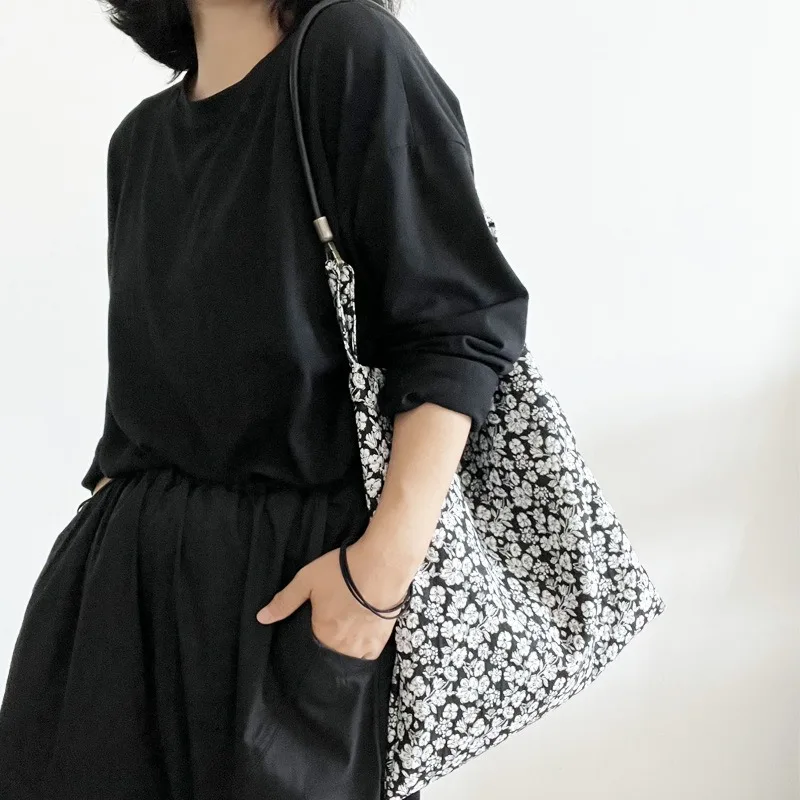 BYMONDY Retro Jacquard Shoulder Bag for Women Cotton Fabric Floral Handbags Crossbody Large Capacity Shopper Tote Bags Female